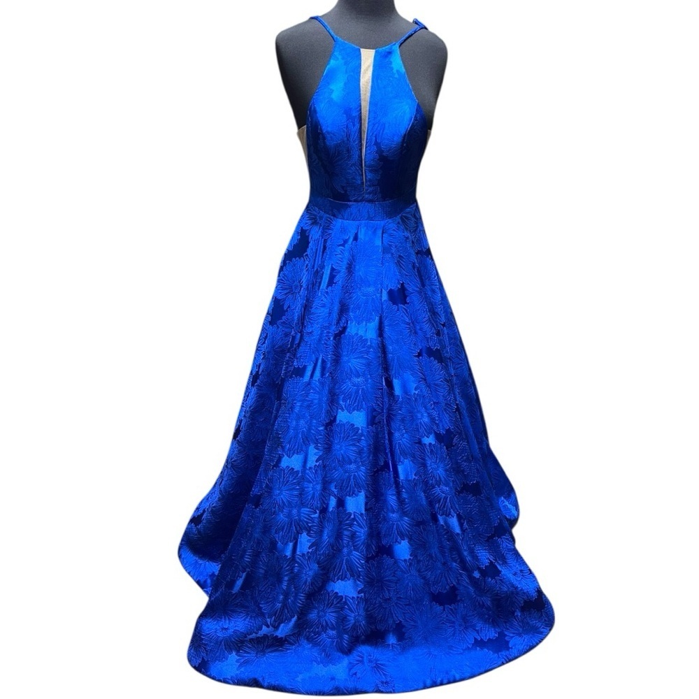 Sherri Hill Royal Blue Mikado Embroidered Ball Gown | Size 0